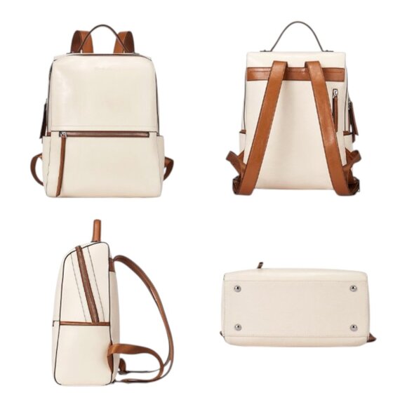 Bostanten Ivory Leather Backpack with Brown Trim - Picture 13 of 14